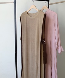 【数量限定】シワプリーツハイネックロングワンピース＆配色ニットロングベストSET