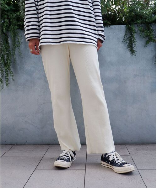 MANASTASH(マナスタッシュ)の「MANASTASH/マナスタッシュ W's RIB FLARE PANTS ウィメンズリブフレアパンツ(その他パンツ・レディース・ブラック/アイボリー/ミント・MEDIUM)」の2枚目の写真