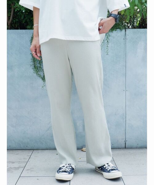MANASTASH(マナスタッシュ)の「MANASTASH/マナスタッシュ W's RIB FLARE PANTS ウィメンズリブフレアパンツ(その他パンツ・レディース・ブラック/アイボリー/ミント・MEDIUM)」の1枚目の写真