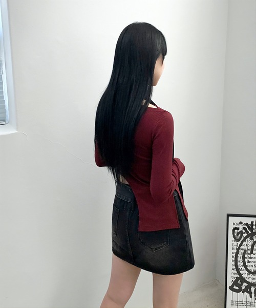 FOLLOWIN（フォロウィン）の「ローウエストベルトデニムスカート（スカート・レディース・ブルー/ブラック/ブラウン・SMALL/MEDIUM）」の8枚目の写真