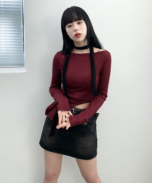 FOLLOWIN（フォロウィン）の「ローウエストベルトデニムスカート（スカート・レディース・ブルー/ブラック/ブラウン・SMALL/MEDIUM）」の4枚目の写真