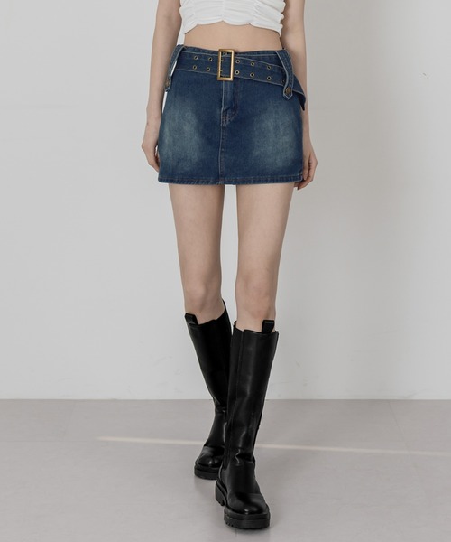 FOLLOWIN（フォロウィン）の「ローウエストベルトデニムスカート（スカート・レディース・ブルー/ブラック/ブラウン・SMALL/MEDIUM）」の12枚目の写真