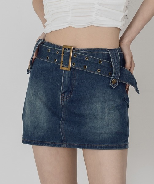 FOLLOWIN（フォロウィン）の「ローウエストベルトデニムスカート（スカート・レディース・ブルー/ブラック/ブラウン・SMALL/MEDIUM）」の21枚目の写真