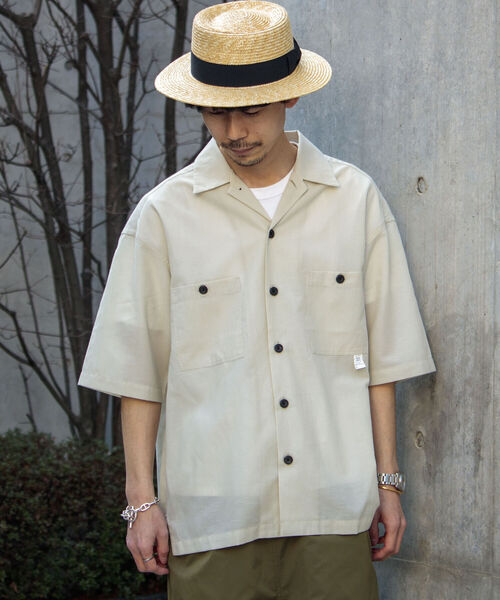 GLOSTER（グロスター）の「【WORK ABOUT/ワークアバウト】TROPICAL SHIRT トロピカルオープンカラーシャツ（シャツ/ブラウス・メンズ・キナリ/ブラック/グリーン/グレイッシュブルー・MEDIUM/LARGE）」の2枚目の写真