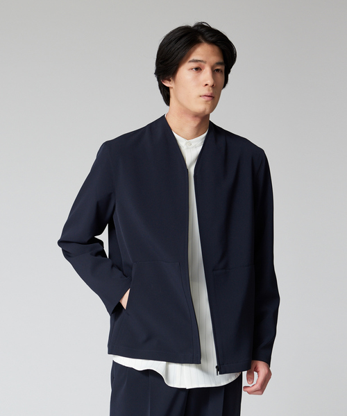 ABAHOUSE（アバハウス）の「【セットアップ対応】ストレッチ ノーカラー Vネック オーバーサイズ シャツジャケット（ブルゾン・メンズ・ダークグリーン/ネイビー/グレー/マスタード/スモークピンク・44/46/48）」の4枚目の写真