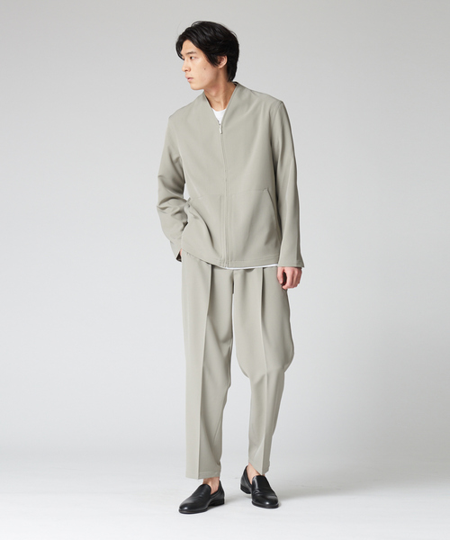 ABAHOUSE（アバハウス）の「【セットアップ対応】ストレッチ ノーカラー Vネック オーバーサイズ シャツジャケット（ブルゾン・メンズ・ダークグリーン/ネイビー/グレー/マスタード/スモークピンク・44/46/48）」の6枚目の写真