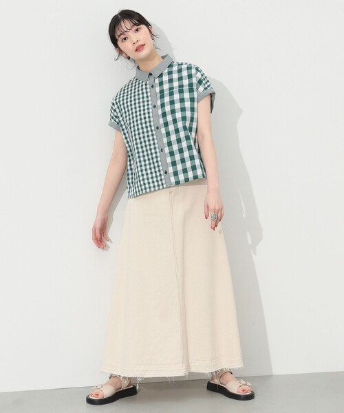 BEAMS HEART(ビームスハート)の「BEAMS HEART / クレイジー ギンガムチェック シャツ(シャツ/ブラウス・レディース・ブラック/ベージュ/グリーン・FREE)」の13枚目の写真