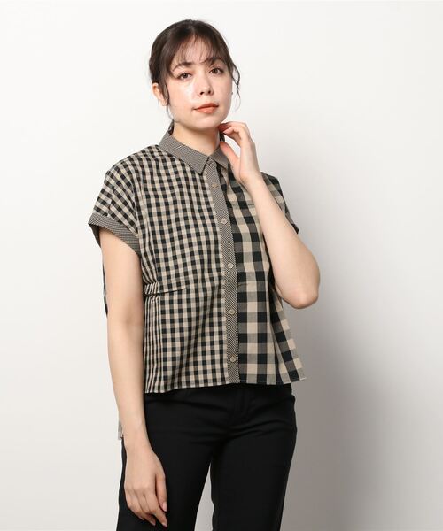 BEAMS HEART(ビームスハート)の「BEAMS HEART / クレイジー ギンガムチェック シャツ(シャツ/ブラウス・レディース・ブラック/ベージュ/グリーン・FREE)」の6枚目の写真