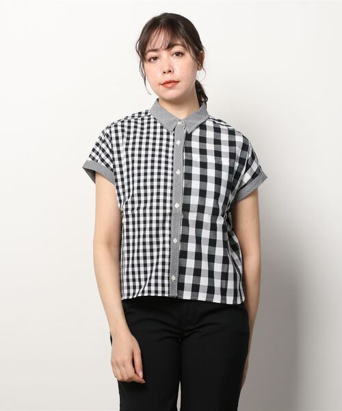 BEAMS HEART(ビームスハート)の「BEAMS HEART / クレイジー ギンガムチェック シャツ(シャツ/ブラウス・レディース・ブラック/ベージュ/グリーン・FREE)」の7枚目の写真