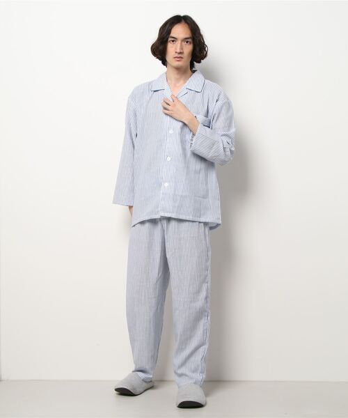 RUGGEDWORKS(ラゲッドワークス)の「【完売】《POLO BCS》綿100% ガーゼ ストライプ パジャマ(ルームウェア/パジャマ・メンズ・レッド/ブルー・LL/M/L)」の2枚目の写真