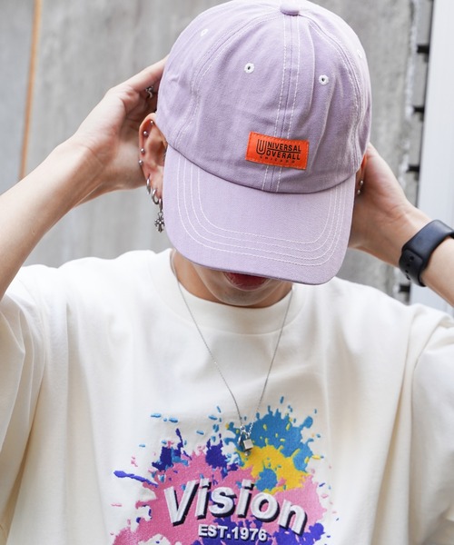 UNIVERSAL OVERALL（ユニバーサルオーバーオール）の「UNIVERSAL OVERALL ユニバーサルオーバーオール ヘリンボーン配色ステッチキャップ（キャップ・メンズ・ベビーピンク/ライラック/ブラック/オフホワイト/ライトブルー・フリー）」の5枚目の写真