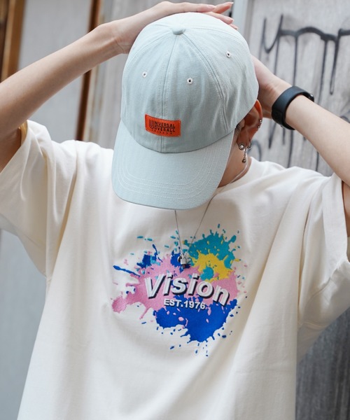 UNIVERSAL OVERALL（ユニバーサルオーバーオール）の「UNIVERSAL OVERALL ユニバーサルオーバーオール ヘリンボーン配色ステッチキャップ（キャップ・メンズ・ベビーピンク/ライラック/ブラック/オフホワイト/ライトブルー・フリー）」の4枚目の写真