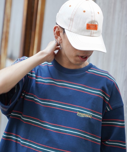 UNIVERSAL OVERALL（ユニバーサルオーバーオール）の「UNIVERSAL OVERALL ユニバーサルオーバーオール ヘリンボーン配色ステッチキャップ（キャップ・メンズ・ベビーピンク/ライラック/ブラック/オフホワイト/ライトブルー・フリー）」の6枚目の写真