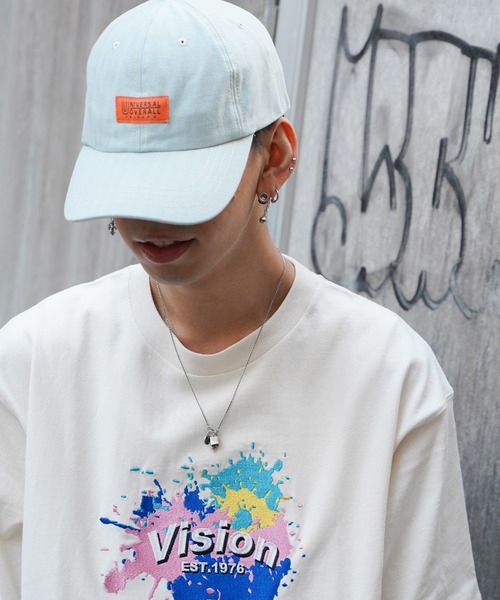 UNIVERSAL OVERALL（ユニバーサルオーバーオール）の「UNIVERSAL OVERALL ユニバーサルオーバーオール ヘリンボーン配色ステッチキャップ（キャップ・メンズ・ベビーピンク/ライラック/ブラック/オフホワイト/ライトブルー・フリー）」の10枚目の写真