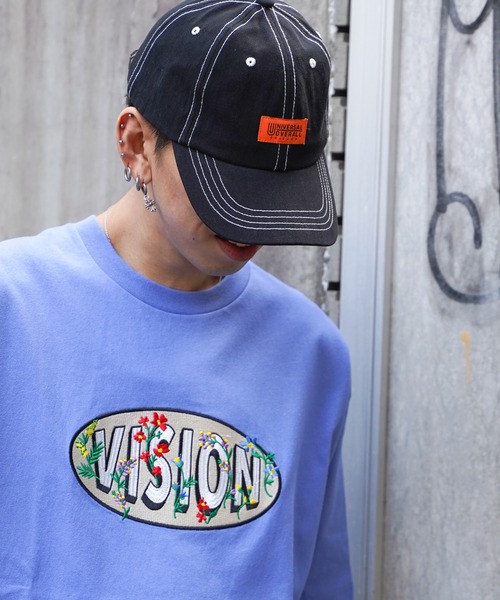 UNIVERSAL OVERALL（ユニバーサルオーバーオール）の「UNIVERSAL OVERALL ユニバーサルオーバーオール ヘリンボーン配色ステッチキャップ（キャップ・メンズ・ベビーピンク/ライラック/ブラック/オフホワイト/ライトブルー・フリー）」の12枚目の写真