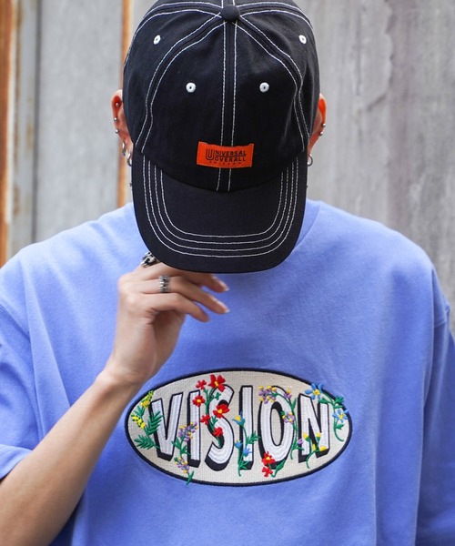 UNIVERSAL OVERALL（ユニバーサルオーバーオール）の「UNIVERSAL OVERALL ユニバーサルオーバーオール ヘリンボーン配色ステッチキャップ（キャップ・メンズ・ベビーピンク/ライラック/ブラック/オフホワイト/ライトブルー・フリー）」の13枚目の写真