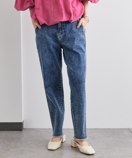 PUAL CE CIN（ピュアルセシン）の「ストレッチデニムパンツ（デニムパンツ・レディース・インディゴブルー/ブルー/アイボリー・FREE）」の3枚目の写真