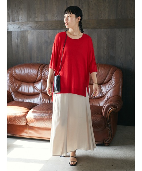 CRAFT STANDARD BOUTIQUE(クラフトスタンダードブティック)の「クルーネックスリット半袖ニットプルオーバー *◆(ニット/セーター・レディース・グレイッシュベージュ/ブラック/マスタード/レッド/ブラウン・FREE)」の20枚目の写真