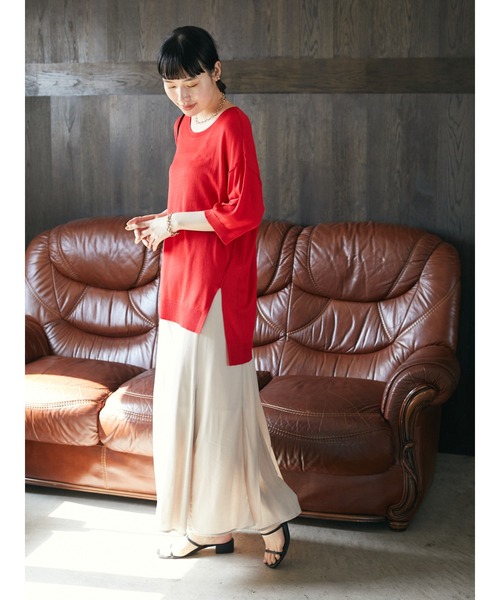 CRAFT STANDARD BOUTIQUE(クラフトスタンダードブティック)の「クルーネックスリット半袖ニットプルオーバー *◆(ニット/セーター・レディース・グレイッシュベージュ/ブラック/マスタード/レッド/ブラウン・FREE)」の14枚目の写真