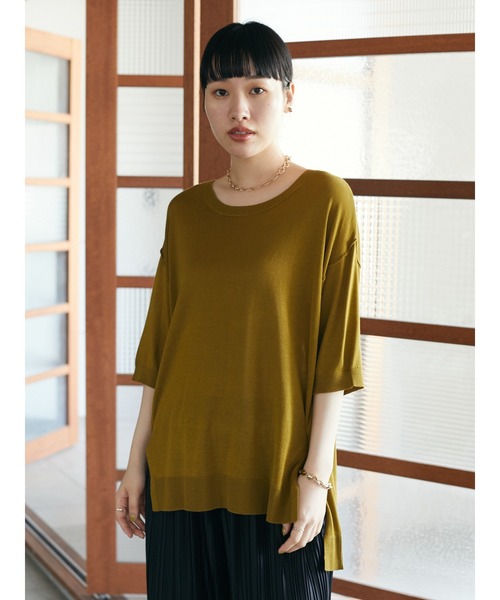 CRAFT STANDARD BOUTIQUE(クラフトスタンダードブティック)の「クルーネックスリット半袖ニットプルオーバー *◆(ニット/セーター・レディース・グレイッシュベージュ/ブラック/マスタード/レッド/ブラウン・FREE)」の19枚目の写真