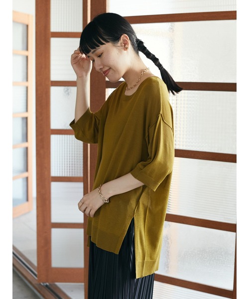CRAFT STANDARD BOUTIQUE(クラフトスタンダードブティック)の「クルーネックスリット半袖ニットプルオーバー *◆(ニット/セーター・レディース・グレイッシュベージュ/ブラック/マスタード/レッド/ブラウン・FREE)」の13枚目の写真