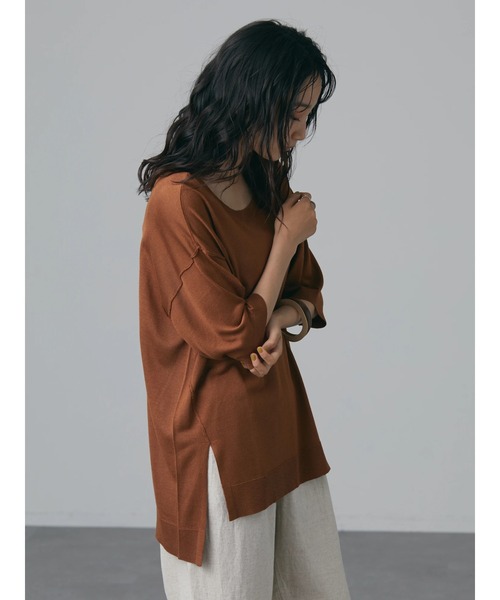 CRAFT STANDARD BOUTIQUE(クラフトスタンダードブティック)の「クルーネックスリット半袖ニットプルオーバー *◆(ニット/セーター・レディース・グレイッシュベージュ/ブラック/マスタード/レッド/ブラウン・FREE)」の17枚目の写真