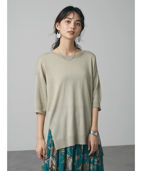 CRAFT STANDARD BOUTIQUE(クラフトスタンダードブティック)の「クルーネックスリット半袖ニットプルオーバー *◆(ニット/セーター・レディース・グレイッシュベージュ/ブラック/マスタード/レッド/ブラウン・FREE)」の18枚目の写真