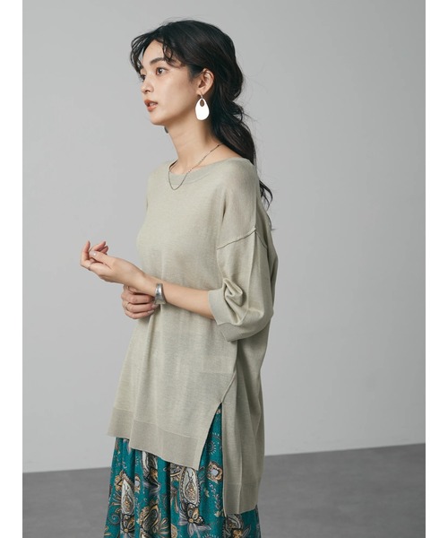 CRAFT STANDARD BOUTIQUE(クラフトスタンダードブティック)の「クルーネックスリット半袖ニットプルオーバー *◆(ニット/セーター・レディース・グレイッシュベージュ/ブラック/マスタード/レッド/ブラウン・FREE)」の12枚目の写真