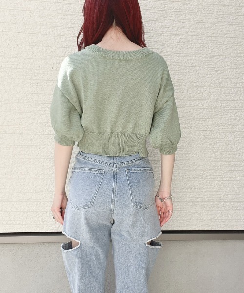 WEGO（ウィゴー）の「WEGO/2WAYパフスリーブカーディガン（カーディガン/ボレロ・レディース・グリーン/アイボリー・FREE）」の17枚目の写真