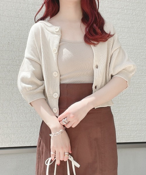 WEGO（ウィゴー）の「WEGO/2WAYパフスリーブカーディガン（カーディガン/ボレロ・レディース・グリーン/アイボリー・FREE）」の22枚目の写真