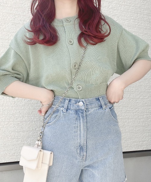 WEGO（ウィゴー）の「WEGO/2WAYパフスリーブカーディガン（カーディガン/ボレロ・レディース・グリーン/アイボリー・FREE）」の21枚目の写真