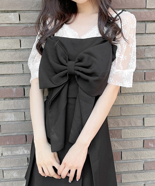 Rmine（アールマイン）の「ビッグリボンショートキャミ（キャミソール・レディース・ブラック/ホワイト・FREE）」の3枚目の写真