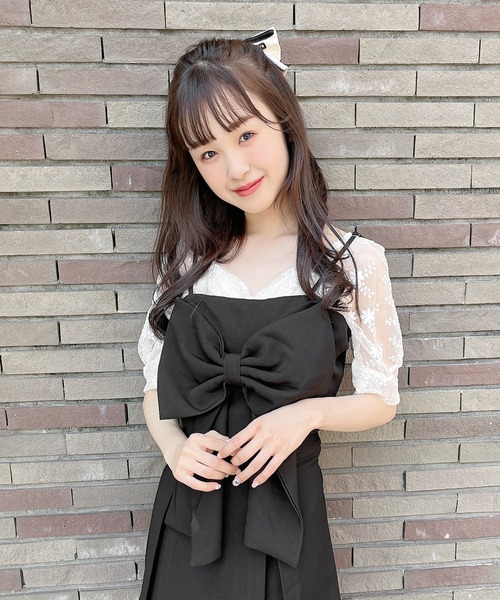 Rmine（アールマイン）の「ビッグリボンショートキャミ（キャミソール・レディース・ブラック/ホワイト・FREE）」の4枚目の写真