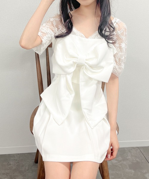 Rmine（アールマイン）の「ビッグリボンショートキャミ（キャミソール・レディース・ブラック/ホワイト・FREE）」の10枚目の写真