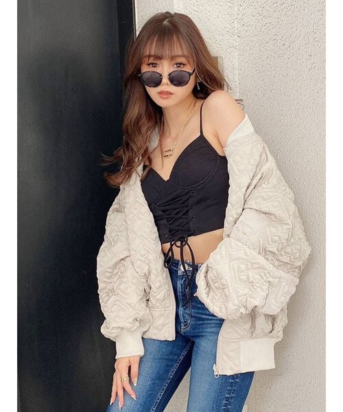 GYDA（ジェイダ）の「コルセットデザイン スウェットビスチェ（キャミソール・レディース・ブラック/オフホワイト・FREE）」の6枚目の写真