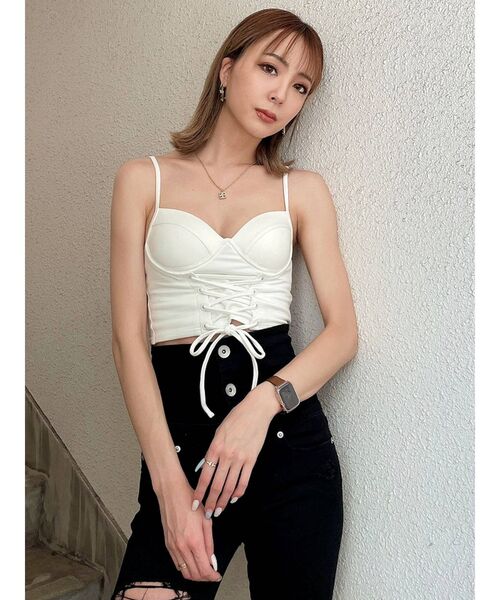 GYDA（ジェイダ）の「コルセットデザイン スウェットビスチェ（キャミソール・レディース・ブラック/オフホワイト・FREE）」の10枚目の写真