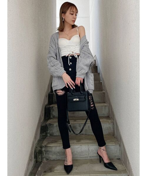 GYDA（ジェイダ）の「コルセットデザイン スウェットビスチェ（キャミソール・レディース・ブラック/オフホワイト・FREE）」の7枚目の写真