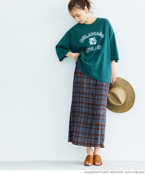 coca(coca)(コカ)の「チェック柄楊柳プリーツスカート(スカート・レディース・ブラウン/グリーン・ONE SIZE)」の3枚目の写真