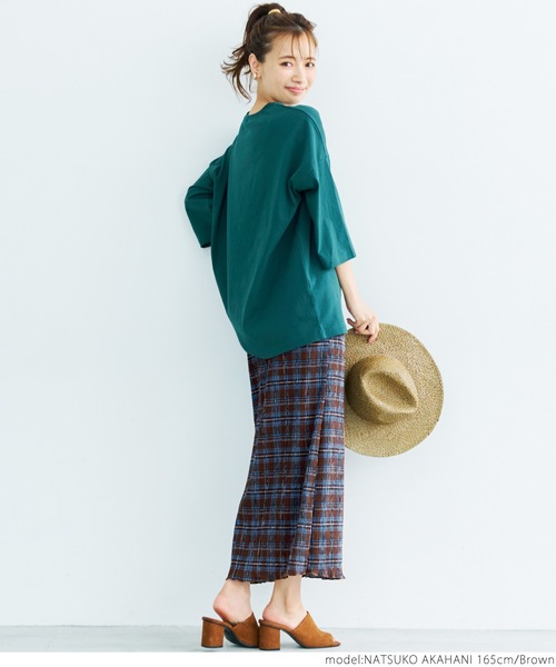 coca(coca)(コカ)の「チェック柄楊柳プリーツスカート(スカート・レディース・ブラウン/グリーン・ONE SIZE)」の5枚目の写真