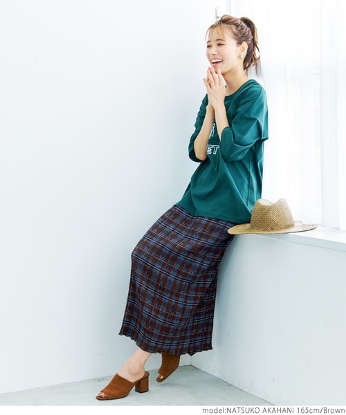 coca(coca)(コカ)の「チェック柄楊柳プリーツスカート(スカート・レディース・ブラウン/グリーン・ONE SIZE)」の6枚目の写真