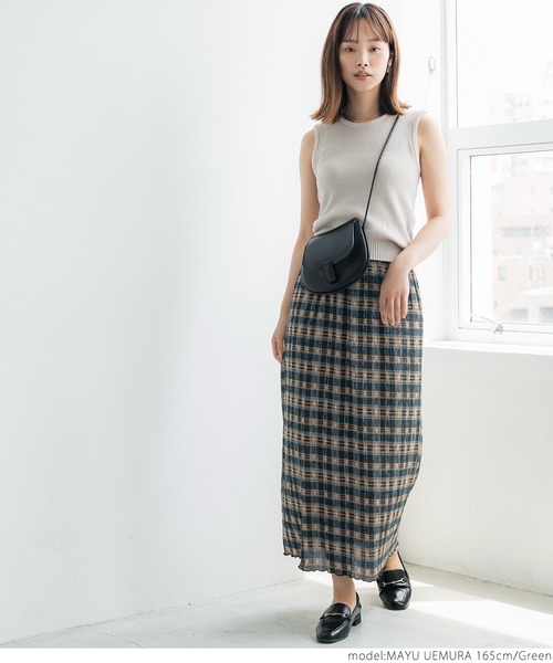 coca(coca)(コカ)の「チェック柄楊柳プリーツスカート(スカート・レディース・ブラウン/グリーン・ONE SIZE)」の8枚目の写真