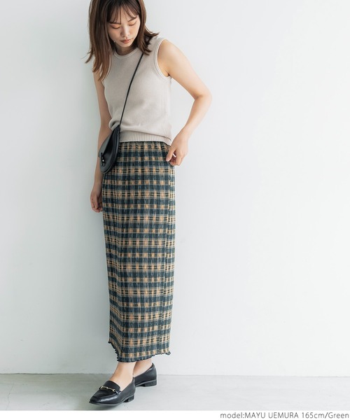 coca(coca)(コカ)の「チェック柄楊柳プリーツスカート(スカート・レディース・ブラウン/グリーン・ONE SIZE)」の9枚目の写真