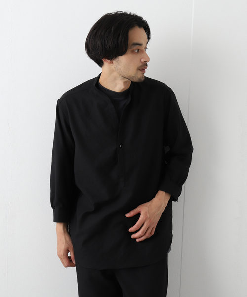 EDIFICE（エディフィス）の「“RIRANCHA(R) / リランチェ” リネンライク バンドカラー プルオーバー 半袖シャツ（シャツ/ブラウス・メンズ・ブラック/ベージュ/サックスブルー/アイボリー/グリーン系その他・SMALL/MEDIUM/LARGE）」の13枚目の写真