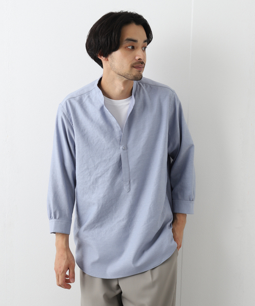 EDIFICE（エディフィス）の「“RIRANCHA(R) / リランチェ” リネンライク バンドカラー プルオーバー 半袖シャツ（シャツ/ブラウス・メンズ・ブラック/ベージュ/サックスブルー/アイボリー/グリーン系その他・SMALL/MEDIUM/LARGE）」の7枚目の写真