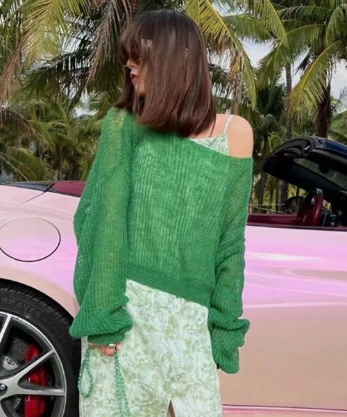 Jewelobe(ジュエローブ)の「ゆるシアーモヘアタッチニットプルオーバー(ニット/セーター・レディース・ライトグレー/パープル/オフホワイト/ブルー/グリーン・FREE)」の4枚目の写真