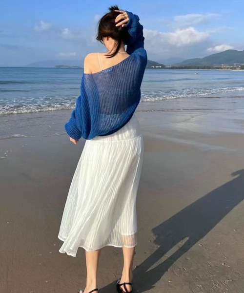 Jewelobe(ジュエローブ)の「ゆるシアーモヘアタッチニットプルオーバー(ニット/セーター・レディース・ライトグレー/パープル/オフホワイト/ブルー/グリーン・FREE)」の13枚目の写真