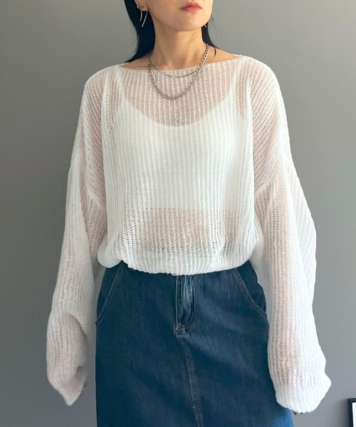 Jewelobe(ジュエローブ)の「ゆるシアーモヘアタッチニットプルオーバー(ニット/セーター・レディース・ライトグレー/パープル/オフホワイト/ブルー/グリーン・FREE)」の22枚目の写真