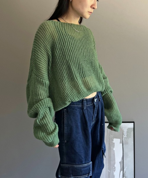 Jewelobe(ジュエローブ)の「ゆるシアーモヘアタッチニットプルオーバー(ニット/セーター・レディース・ライトグレー/パープル/オフホワイト/ブルー/グリーン・FREE)」の18枚目の写真