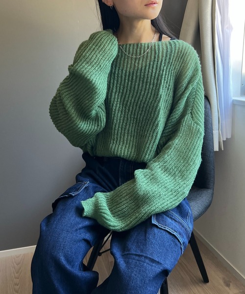 Jewelobe(ジュエローブ)の「ゆるシアーモヘアタッチニットプルオーバー(ニット/セーター・レディース・ライトグレー/パープル/オフホワイト/ブルー/グリーン・FREE)」の20枚目の写真