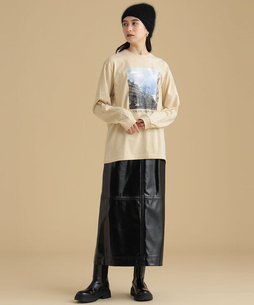 Ray BEAMS（レイビームス）の「Ray BEAMS / パテント フェイクレザー スカート（スカート・レディース・ブラック/ベージュ・0/1）」の3枚目の写真